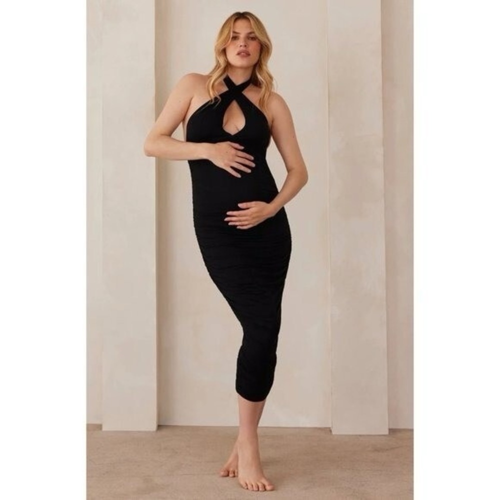 BUMPSUIT The Ruched Halter Evening Dress - Black - Pregnancy Maternity
